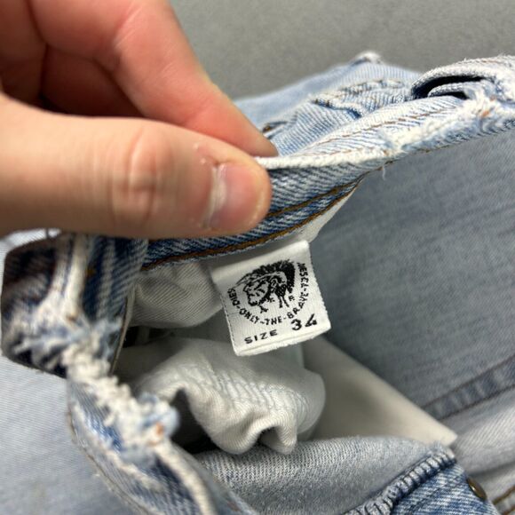 Diesel Jeans Men 34x32 Blue Button Fly Straight Leg Y2K Dingy Distressed - Picture 9 of 14